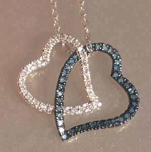 Double Floating Blue Diamond Heart Pendant Sterlin